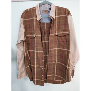 Roper Men's western vintage denim shirt Large brown button-up two front pockets